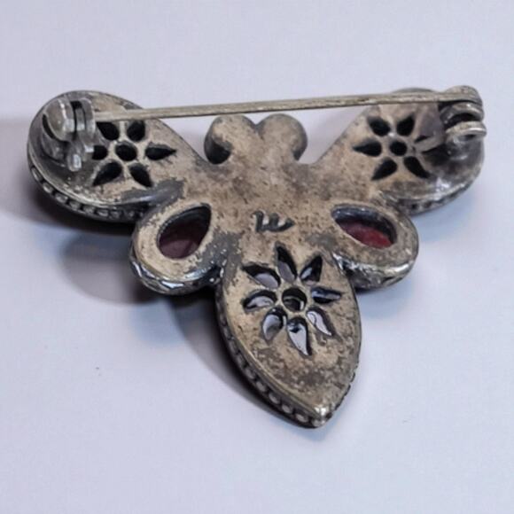 Liz Claiborne Dragonfly Bee Insect Brooch Red Plum Amber Green Cabochon Designer - Picture 2 of 4